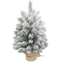 HOMCOM Mini Künstlicher Weihnachtsbaum 60 cm Tannenbaum künstlich mit Schnee, 72 Spitzen 6 Tannenzapfen Zementbasis(m-10)