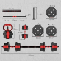 SPORTNOW 4-in-1 Adjustable Weight Dumbbells Set, Used as Kettlebell, Barbell, Dumbbell, Push-Up Stand, 20kg Free Weights Set for Men and Women Home Gym Training, Red(m-3)