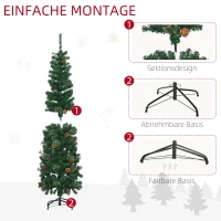 HOMCOM Künstlicher Weihnachtsbaum, schlank, Tannenzapfen, flammenhemmend, 46 x 165 cm, Grün(m-8)