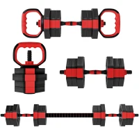 SPORTNOW 4-in-1 Adjustable Weight Dumbbells Set, Used as Kettlebell, Barbell, Dumbbell, Push-Up Stand, 20kg Free Weights Set for Men and Women Home Gym Training, Red(m-11)