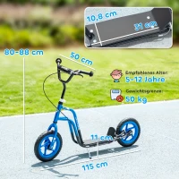 AIYAPLAY Kinderroller mit verstellbarem Lenker, große Räder, Parkständer, Handbremse, für Kinder im Alter von 5-12 Jahren, Blau(m-3)
