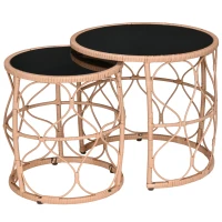 Outsunny Lot de 2 tables basses gigognes de jardin table d'appoint ronde encastrables résine tressée imitation rotin(m-10)