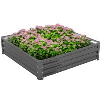 Outsunny Gartenbeet, Pflanzkasten mit Stahlgehäuse, Hellgrau, 120 x 120 x 30 cm(m-11)