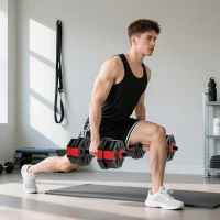 SPORTNOW 4-in-1 Adjustable Weight Dumbbells Set, Used as Kettlebell, Barbell, Dumbbell, Push-Up Stand, 20kg Free Weights Set for Men and Women Home Gym Training, Red(m-8)