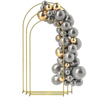 Outsunny Lot de 3 supports d'arche de fond en métal doré pour mariage, 2,2 m, 2 m, 1,8 m, arche de mariage fête d'anniversaire(m-1)