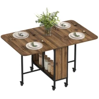 HOMCOM Table à manger pliante sur roulettes, table de cuisine pour 6 personnes avec étagère intégrée, 130 x 80 x 74 cm, marron(m-1)