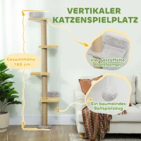 PawHut Katzenkratzbaum, 5-stufiges Design, Spielzeug, Sisalpfosten, Plüschstoff, Hellgrau(m-4)