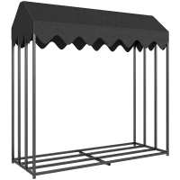 Outsunny Leñero Exterior Metálico de Chimenea Soporte para Leña con Cubierta Impermeable Carga 300 kg 186x70x185 cm Negro(m-1)