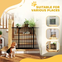 PawHut Metal 74-100cm Adjustable Pet Gate Safety Barrier w/ Auto-Close Door Black(m-8)