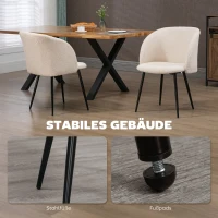 HOMCOM 2er-Set Esszimmerstühle, Polsterstühle mit Stoffbezug, Küchenstühle mit Stahlbeinen, gewölbte Rückenlehne, Cremeweiß(m-6)