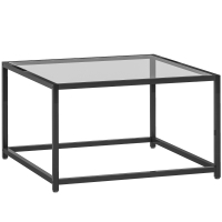 HOMCOM Beistelltisch Quadratisch Nachttisch mit Hartglas-Tischplatte, Couchtisch mit Beinen aus Stahl 68 x 68 x 39 cm Schwarz
