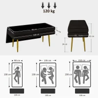 HOMCOM Sitzbank Polsterbank, mit Stauraum, Stahl, 100 cm x 37,5 cm x 42 cm, Schwarz(m-3)