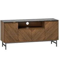 HOMCOM Meuble TV jusqu'à 65 pouces meuble télé bois avec compartiment ouvert et passe-câbles, effet marbre, 140x39x66cm, noyer(m-11)