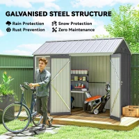 Outsunny 8 x 6 ft Galvanised Garden Shed, Outsoor Metal Storage Shed with Double Doors Window Air Vents for Patio, Lawn, Grey(m-4)