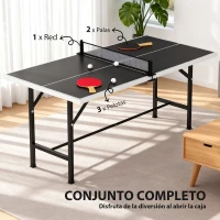 SPORTNOW Mini Mesa de Ping-Pong Plegable con Red 2 Raquetas y 3 Pelotas para Interior y Exterior 152x76x70 cm Negro(m-8)