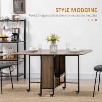 HOMCOM Table à manger pliante sur roulettes, table de cuisine pour 6 personnes avec étagère intégrée, 130 x 80 x 74 cm, marron(m-4)