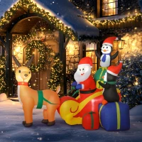 Outsunny Papá Noel Hinchable con Trineo Pingüinos y Renos Luces LED Decoración de Navidad para Exterior e Interior 180x120x155 cm(m-7)