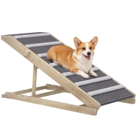 PawHut Klappbare Hunderampe, höhenverstellbar 35-50 cm, Holz-Haustierrampe mit rutschfester Matte(m-7)