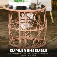Outsunny Lot de 2 tables basses gigognes de jardin table d'appoint ronde encastrables résine tressée imitation rotin(m-4)