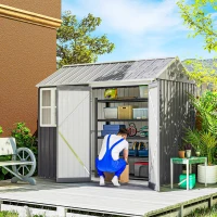Outsunny 8 x 6 ft Galvanised Garden Shed, Outsoor Metal Storage Shed with Double Doors Window Air Vents for Patio, Lawn, Grey(m-2)