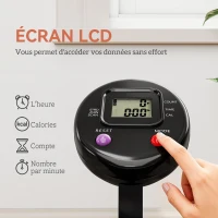 HOMCOM Trampoline de fitness gymnastique avec poignée réglable pliable écran LCD 6 pieds 28 ressorts Ø 102 x 123 cm noir rouge(m-7)