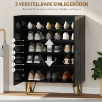 HOMCOM Schuhschrank mit 2 Türen, Schuhregal, Schuhaufbewahrung mit 3 Verstellbaren Ablagen 72 x 31,5 x 95 cm, Schwarz(m-4)