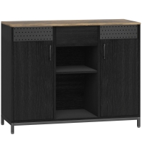 HOMCOM Aparador de 2 Puertas con Orificios 2 Compartimentos y Cajón Estantes Ajustables 100x40x80 cm Negro