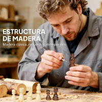 SPORTNOW Juego de Ajedrez Internacional y Damas de Madera 2 en 1 Plegable con Piezas de Pino y Ranuras de Almacenamiento Nogal(m-7)