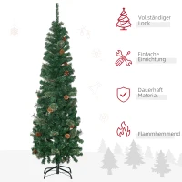 HOMCOM Künstlicher Weihnachtsbaum, schlank, Tannenzapfen, flammenhemmend, 46 x 165 cm, Grün(m-4)