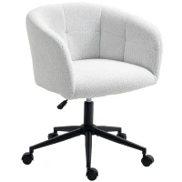 HOMCOM Gepolsterter Bürostuhl mit Plüschbezug, Wannen-Design, rollbarer Schreibtischstuhl, Stahlbasis, Creme+Schwarz(m-10)
