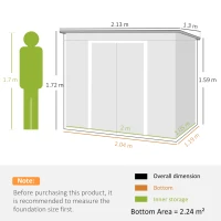 Outsunny 7 x 4ft Galvanised Steel Garden Shed, with Foundation Kit - Dark Grey(m-3)