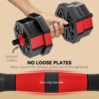 SPORTNOW 4-in-1 Adjustable Weight Dumbbells Set, Used as Kettlebell, Barbell, Dumbbell, Push-Up Stand, 20kg Free Weights Set for Men and Women Home Gym Training, Red(m-6)