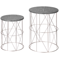 Outsunny 2er-Set Beistelltisch Stapelbar Gartentisch in Marmor Optik Balkontisch aus Metall, runder Kaffeetisch 50kg belastbar, Ø38x52,5 cm Sofatisch für Outdoor Indoor Balkon Rose+Gold+Grau