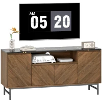 HOMCOM Meuble TV jusqu'à 65 pouces meuble télé bois avec compartiment ouvert et passe-câbles, effet marbre, 140x39x66cm, noyer(m-10)