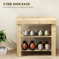 HOMCOM Two Shelf Bamboo Shoe Storage Bench - Natural Finish(m-4)