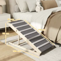 PawHut Klappbare Hunderampe, höhenverstellbar 35-50 cm, Holz-Haustierrampe mit rutschfester Matte(m-3)