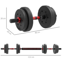 HOMCOM 15kg 2 in 1 Adjustable Dumbbells Weight Set, Dumbbell Hand Weight Barbell for Weight Training, Black(m-3)