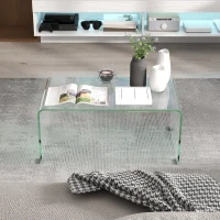 HOMCOM Stabiler Couchtisch aus Glas, einteiliges Design, schlicht und modern, 80 x 45 x 35 cm, Transparent(m-9)