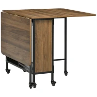 HOMCOM Table à manger pliante sur roulettes, table de cuisine pour 6 personnes avec étagère intégrée, 130 x 80 x 74 cm, marron(m-11)