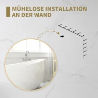 HOMCOM 70 x 70 cm runder Badezimmerspiegel, Wandmontage, goldfarbener Rahmen(m-7)