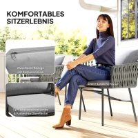 Outsunny 3-teiliges Außenmöbel-Set, 2 Stühle, 1 Tisch, Bistro-Set, Kunst-Rattan, Stahlrahmen, Metalltisch, 4 Kissen, Grau(m-5)