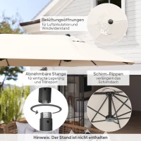 Outsunny dubbele parasol XXL Staal Polyester voor strand en tuin, ideaal voor gezin, Beige(m-6)
