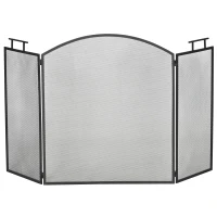 HOMCOM Paravan pentru șemineu sau sobă - Protector împotriva scânteilor 3 panouri pliabile - dim. 110l x 24P x 76,5H cm - Oțel metalic Negru(m-6)