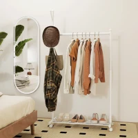 HOMCOM Burro para Ropa con Ruedas 5 Ganchos Barra para Colgar y Balda Inferior para Recibidor Entrada 86x43x171 cm Blanco(m-8)