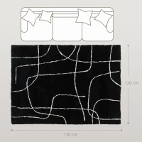 HOMCOM Modern Fluffy Area Rug, Geometric Pattern Washable Rug, Soft High Pile Floor Carpet for Living Room, Bedroom, Dining Room, Home Office, 170 x 120 cm, Black(m-3)