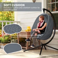 Outsunny Hanging Egg Chair, Folding Texteline Swing Hammock with Side Pocket, Cushion and Stand for Indoor Outdoor, Patio Garden Furniture, Grey(m-4)