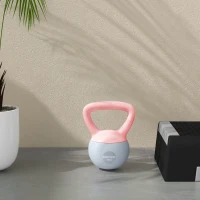 SPORTNOW Pesa Rusa 4 kg Kettlebell Relleno de Arena Metálica y Mango Antideslizante para Entreno en Casa 19x15x25 cm Rosa y Gris(m-7)