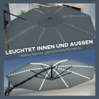 Outsunny Aluminium Zweefparasol LED Zonne-Energie Ø300 cm Hoogte Verstelbaar Parasol met Zwengel Stander UV50+ Donkergrijs(m-8)