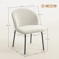 HOMCOM Set de 2 scaune de sufragerie din catifea canaletată, scaune de bucătărie cu picioare din oțel, 56x58x78cm, crem(m-3)