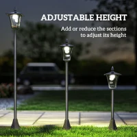 Outsunny Outdoor Garden Solar Post Lamp Sensor Dimmable LED Lantern Bollard Pathway 1.6M Tall – Black(m-6)